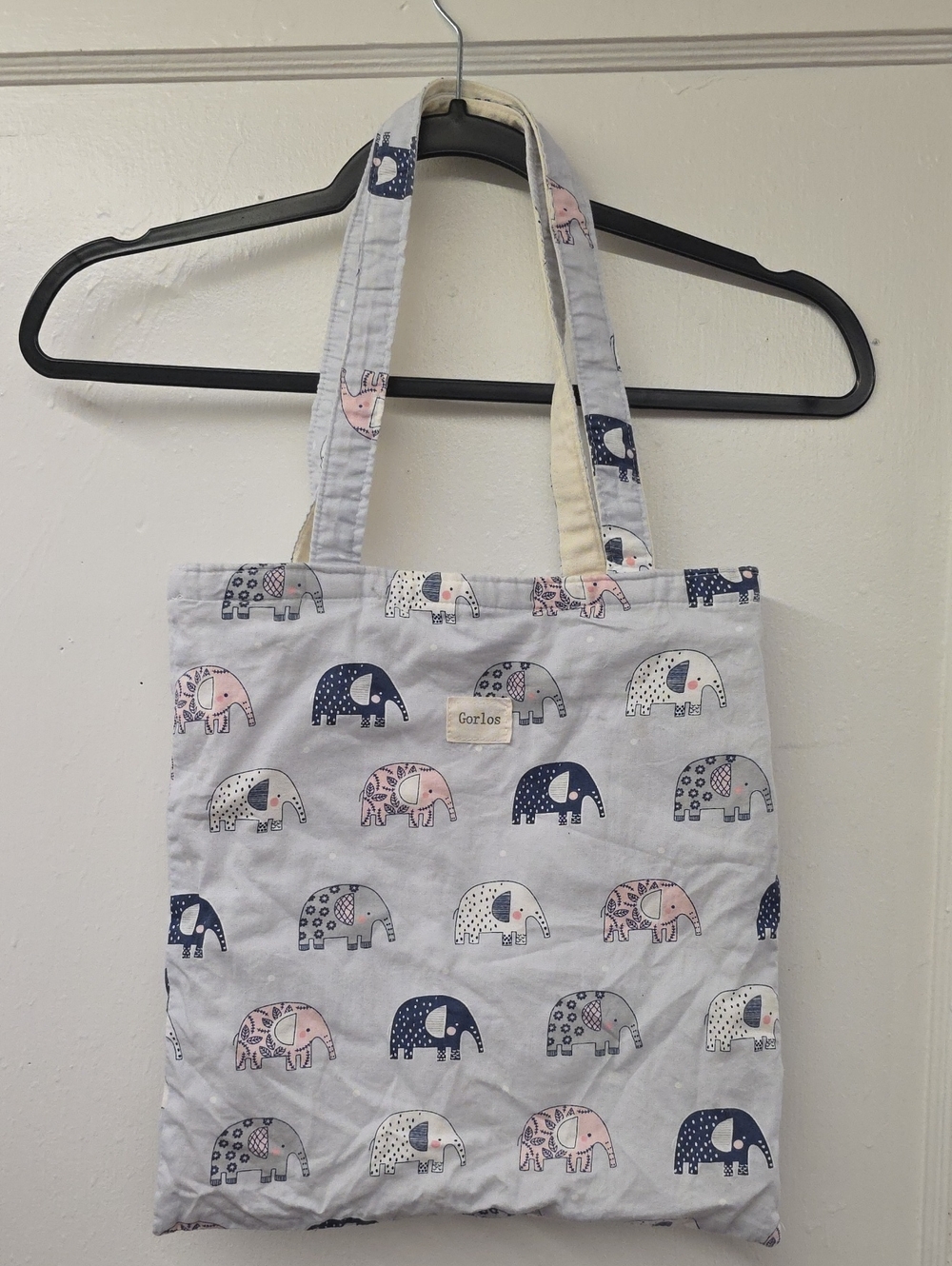 Gorlos Pink & Navy Elephant Canvas Tote Carrying Bag
